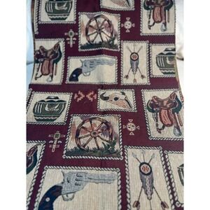 Fabric - Vintage Upholstery Tapestry Western Cowboy in Rope Frames 18" L x 54" W